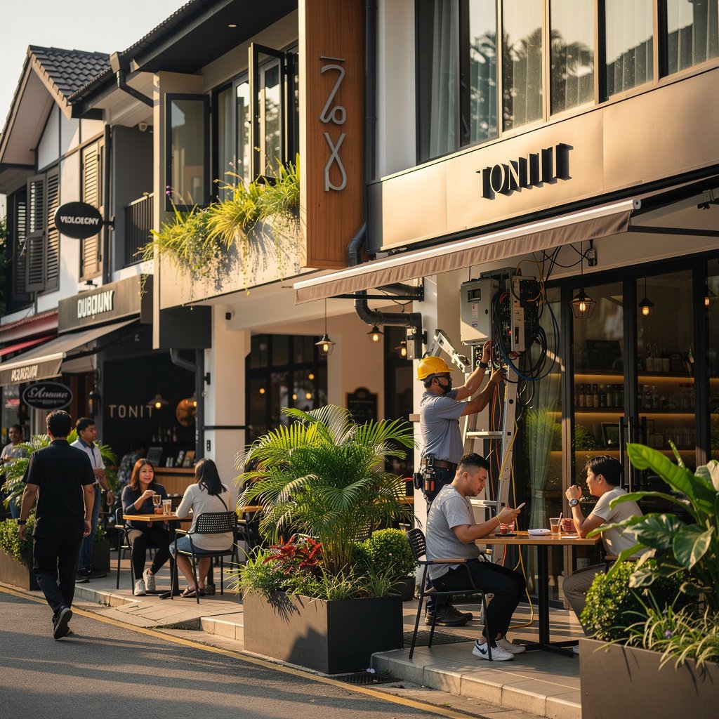 Pest control technician servicing a restaurant in Bangsar, Kuala Lumpur