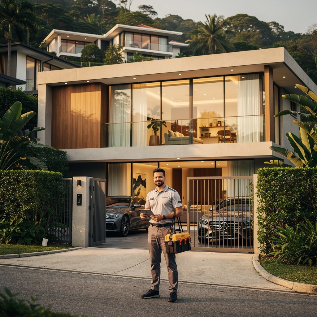 Pest control technician servicing an F&B outlet in Damansara, Selangor