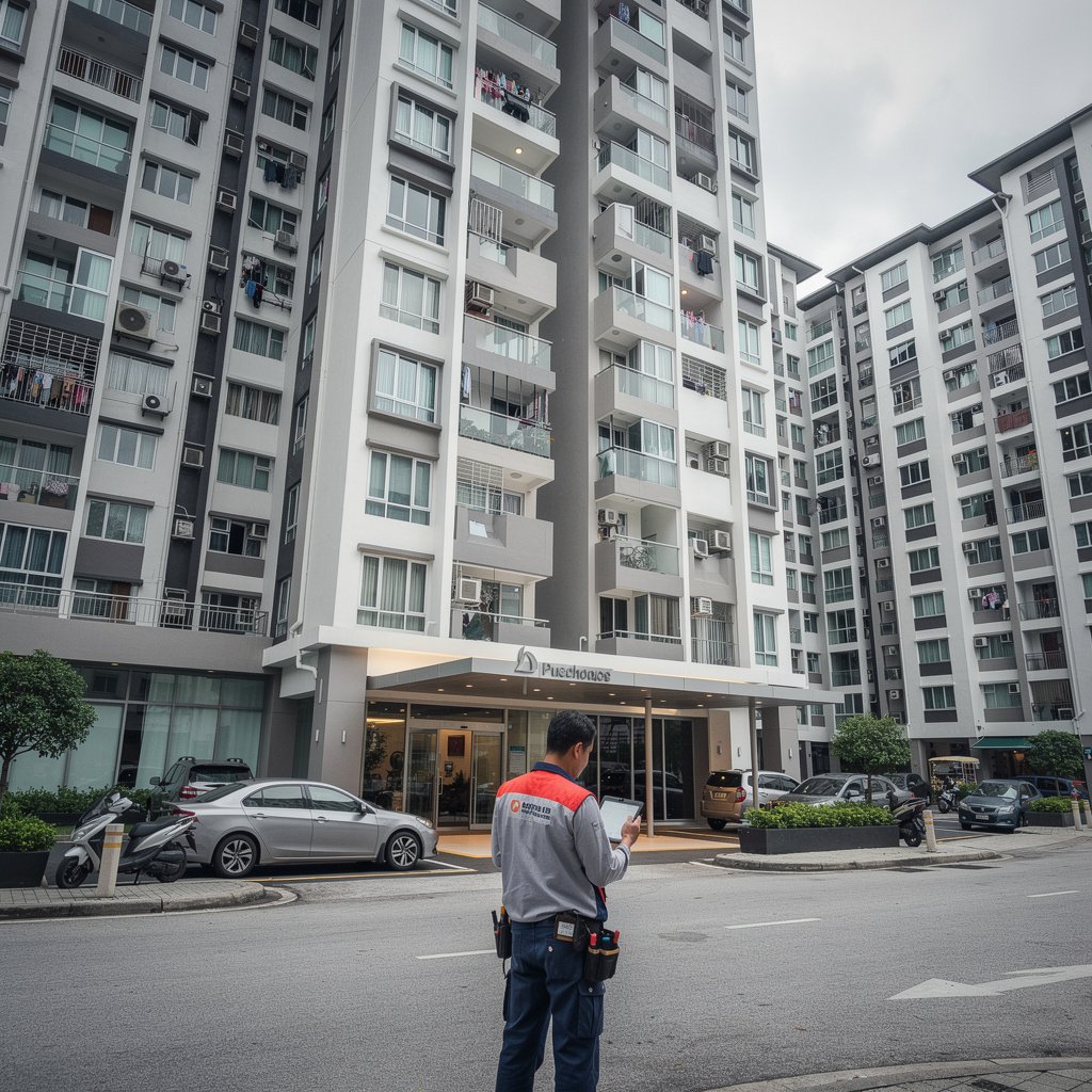 Pest control technician servicing a factory in Puchong, Selangor