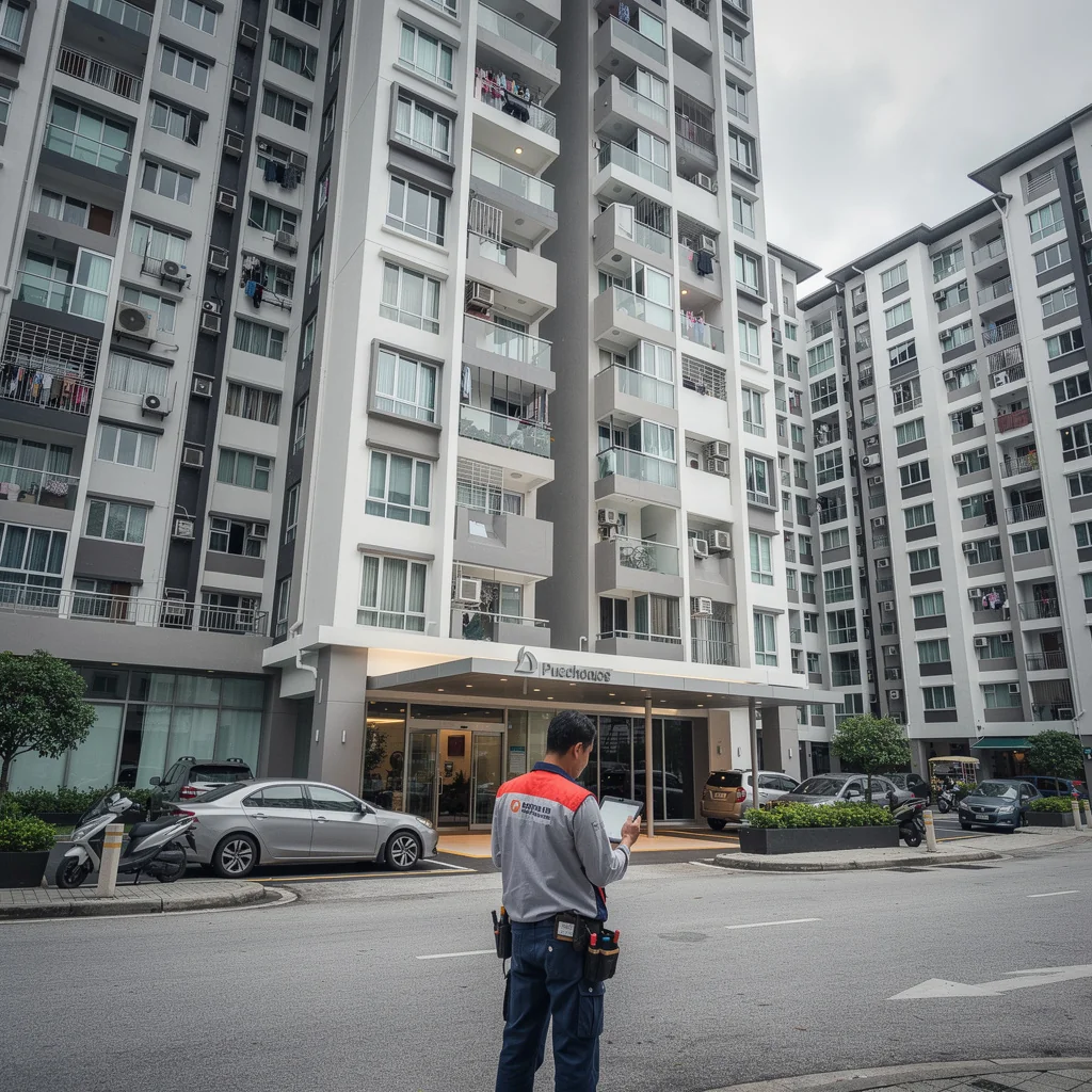 Pest control technician servicing a factory in Puchong, Selangor