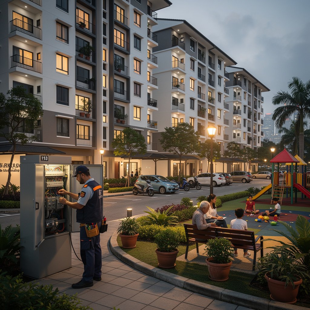 Pest control technician servicing a shophouse in Wangsa Maju, Kuala Lumpur