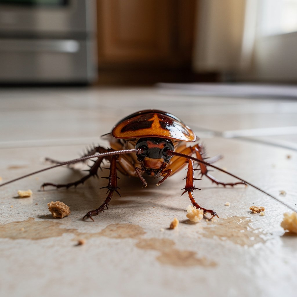 American cockroach showing reddish-brown colour and large size