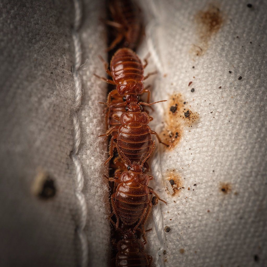 Bed bug showing flat oval body and reddish-brown colour