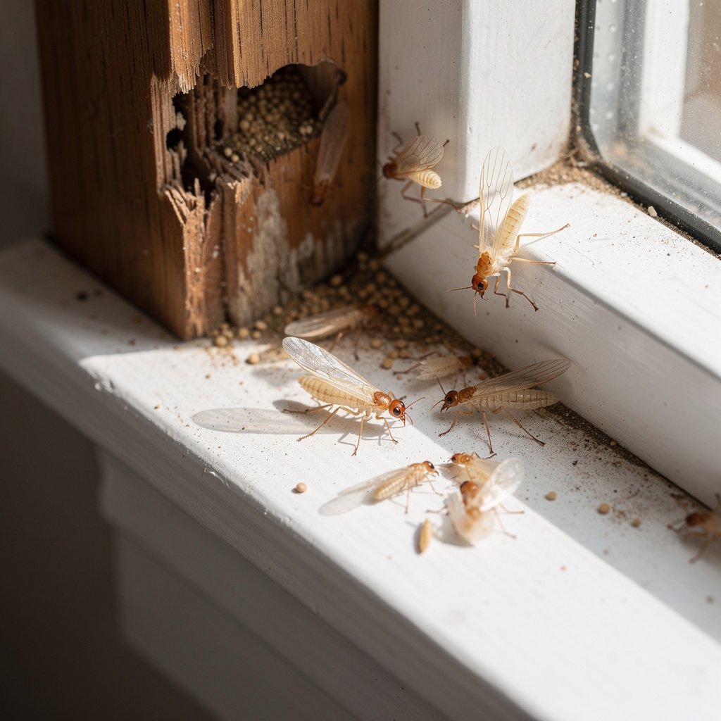 Drywood termite frass pellets and damaged wood